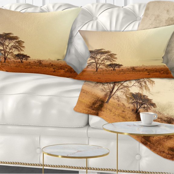 Designart Trees in Large African Landscape - African Landscape Printed Throw Pillow - 12x20
