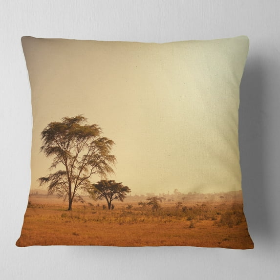 Designart Trees in Large African Landscape - African Landscape Printed Throw Pillow - 16x16