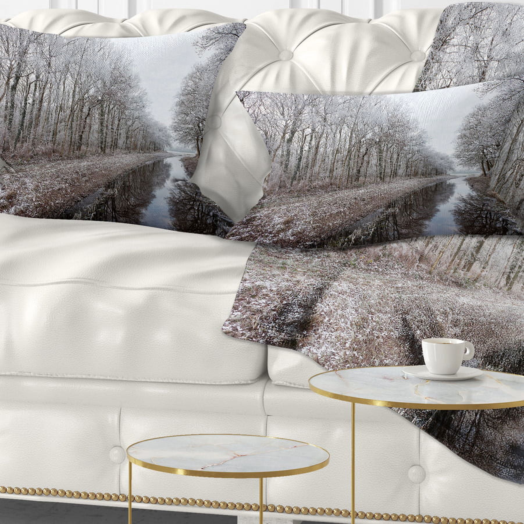Designart Trees in White Winter Landscape - Landscape Printed Throw Pillow - 12x20