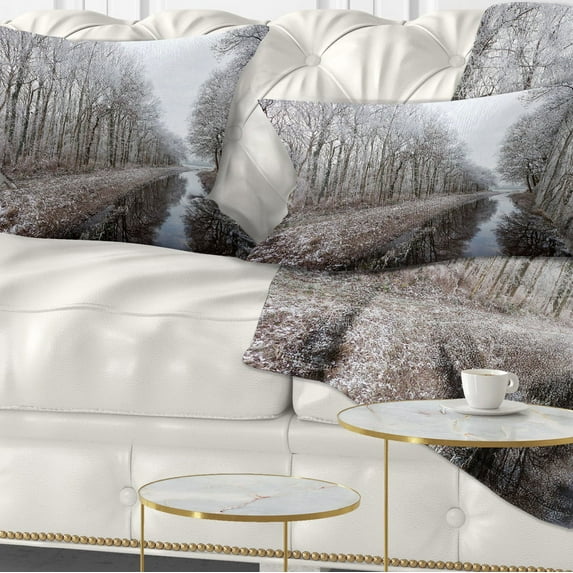 Designart Trees in White Winter Landscape - Landscape Printed Throw Pillow - 12x20
