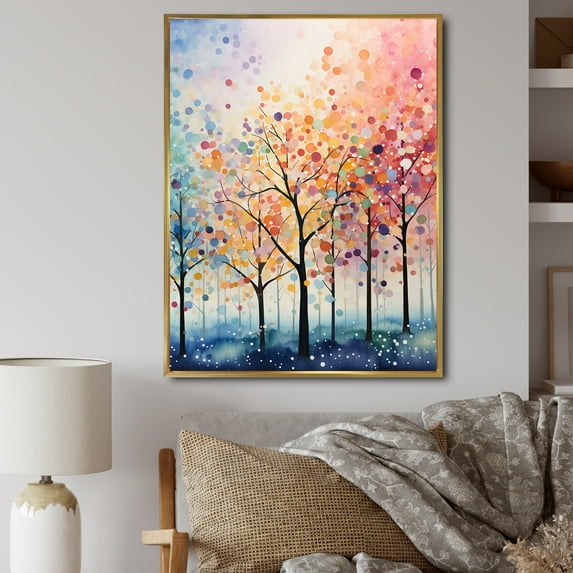 Designart "Trees landscape Pointillism Dot" Cottage Floater Framed Wall Decor