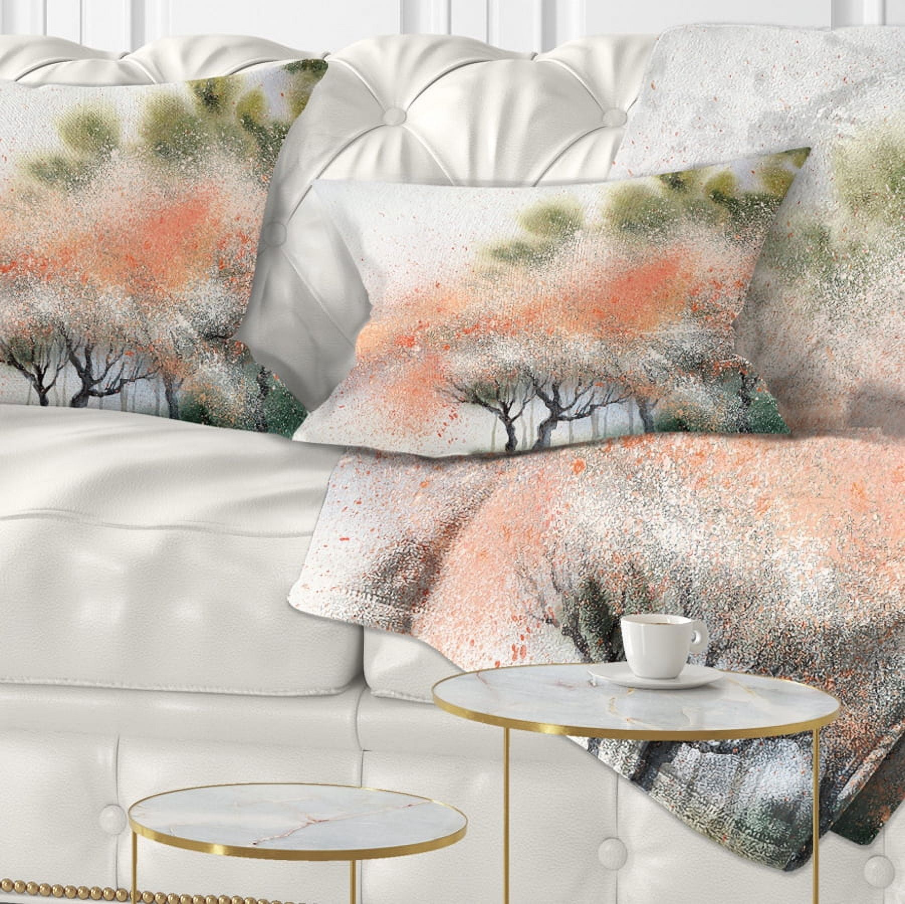 Designart Trees with Flowers Near River - Landscape Printed Throw Pillow - 12x20