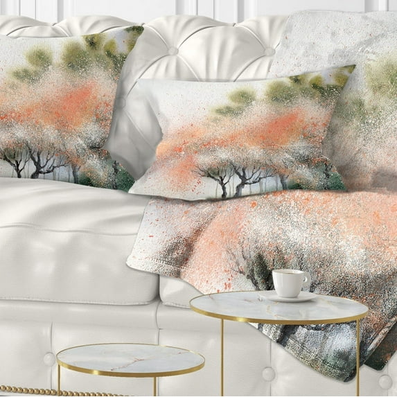 Designart Trees with Flowers Near River - Landscape Printed Throw Pillow - 12x20