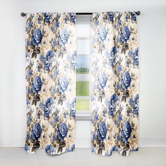 Designart "Trellis Of Cobalt Blue Cameos" Botanical Traditional Curtain, Floral Panel