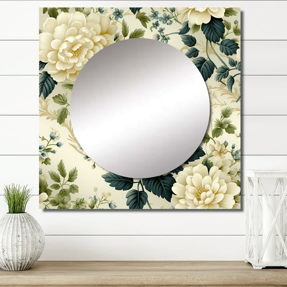 Designart "Trellis In Vintage Lace IV" floral Square Mirror For Wall Decor - Large White Square Mirror Printed Wall Decor - Cottage Square Living Room Mirror