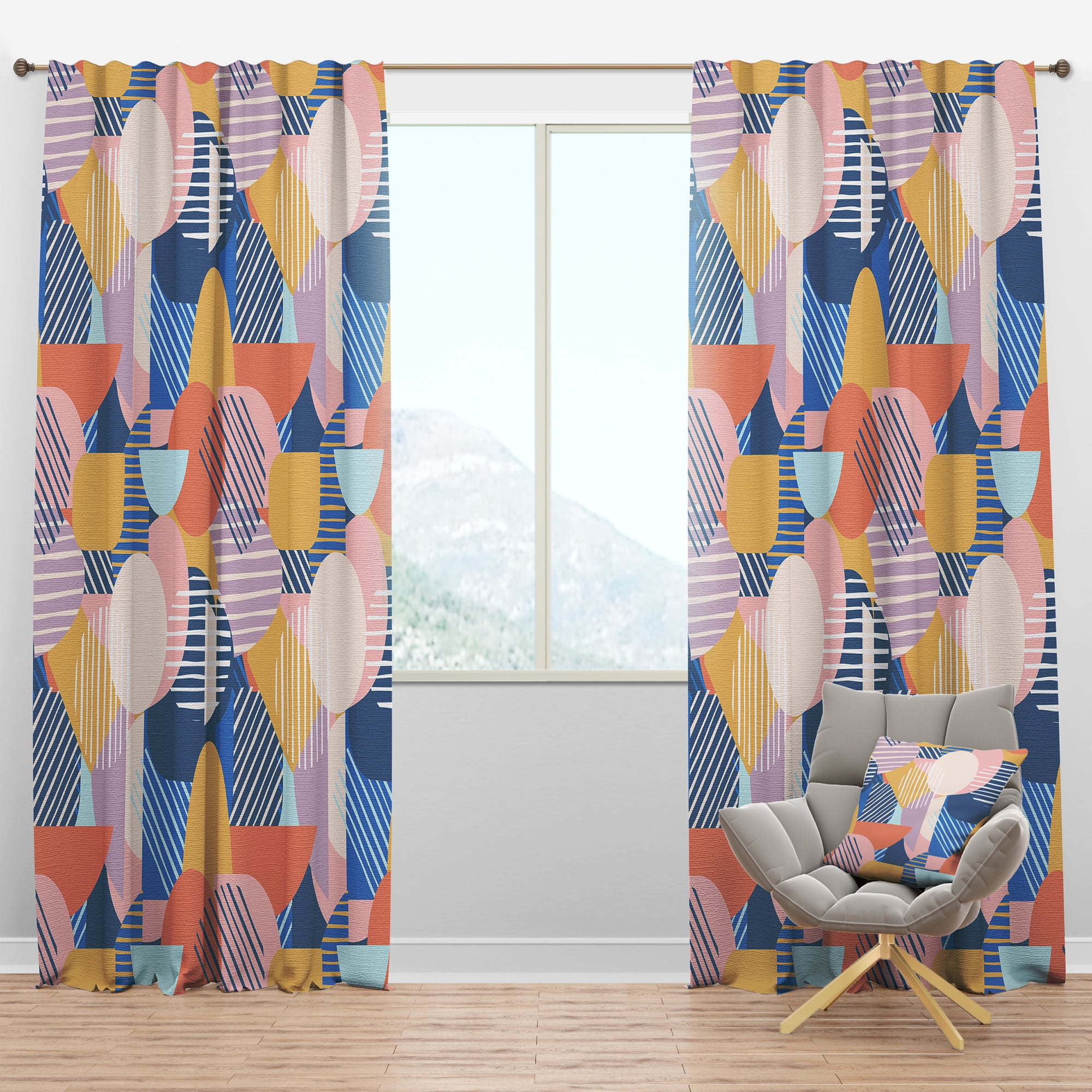 Designart 'Trendy Contemporary Geometry Retro Pattern' Mid-Century Modern Blackout Curtain Panel
