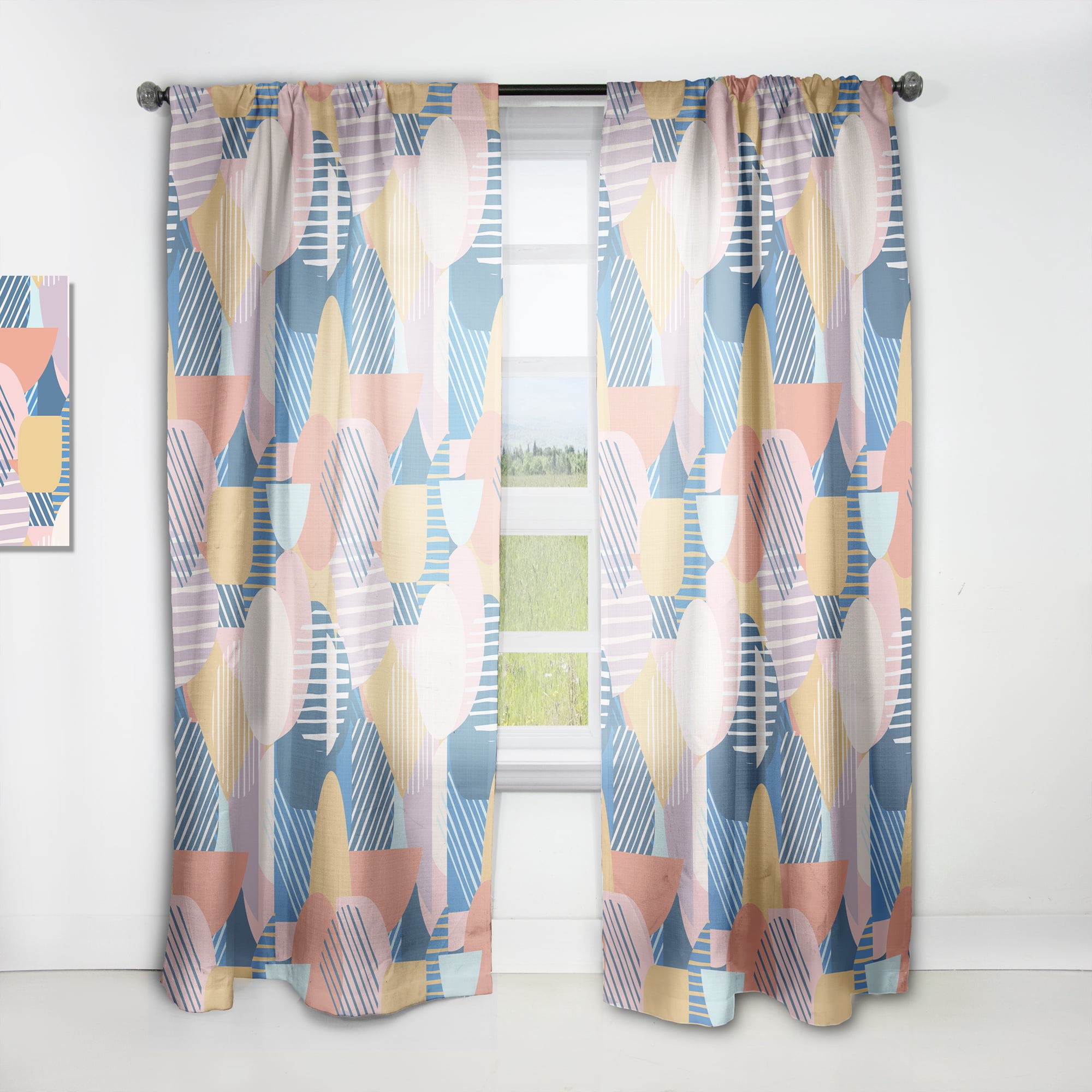 Designart 'Trendy Contemporary Geometry Retro Pattern' Mid-Century Modern Curtain Panel