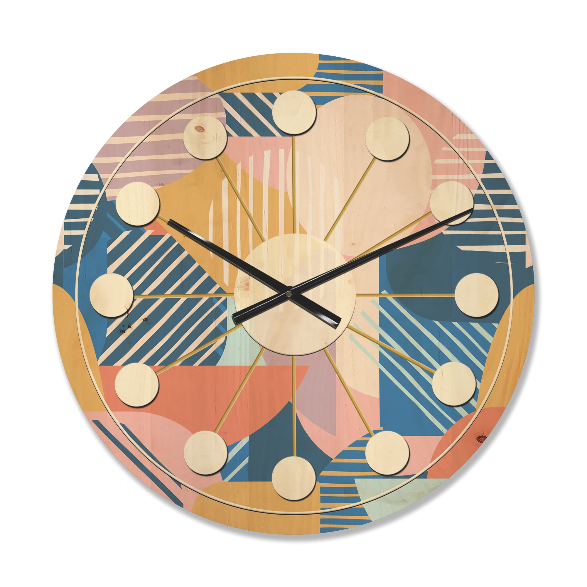Designart 'Trendy Contemporary Geometry Retro Pattern' Mid-Century Modern Wood Wall Clock