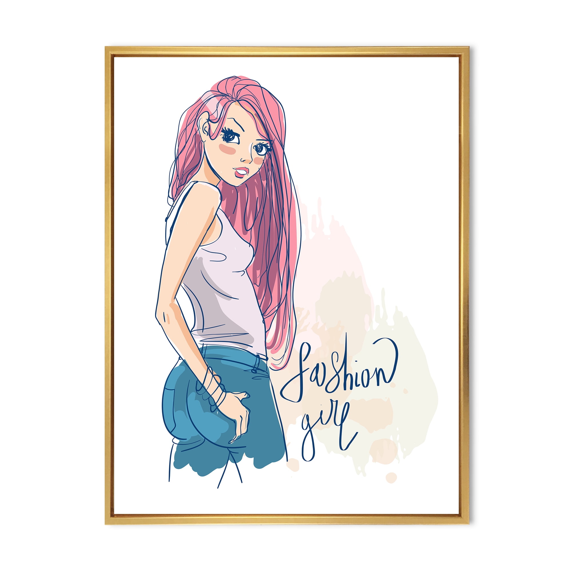 Designart 'Trendy Fashion Woman I' Children's Art Framed Canvas Wall Art Print