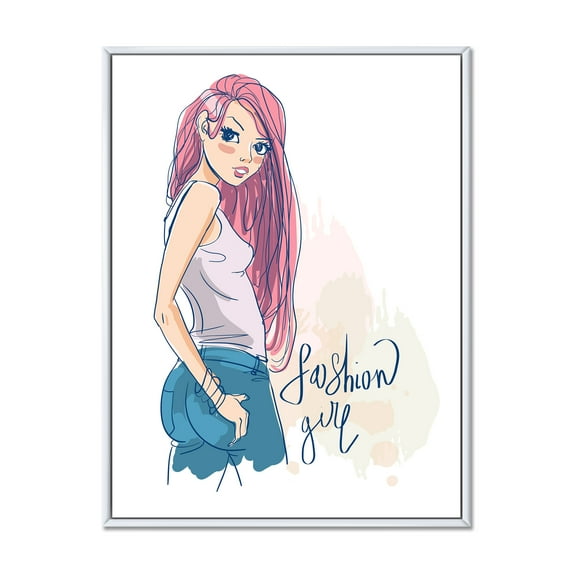 Designart 'Trendy Fashion Woman I' Children's Art Framed Canvas Wall Art Print