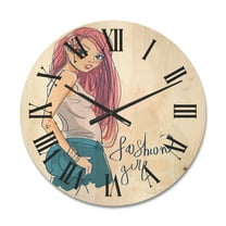 Designart 'Trendy Fashion Woman I' Children's Art Wood Wall Clock