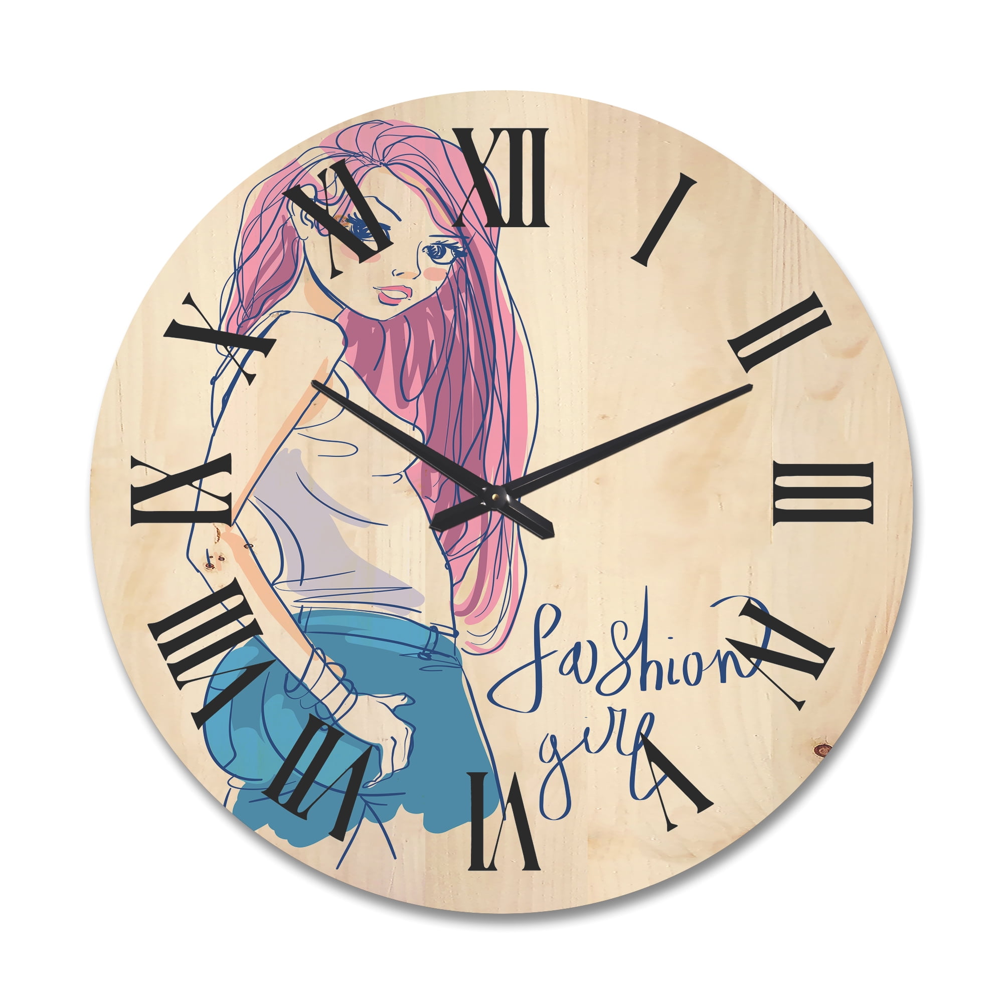 Designart 'Trendy Fashion Woman I' Children's Art Wood Wall Clock