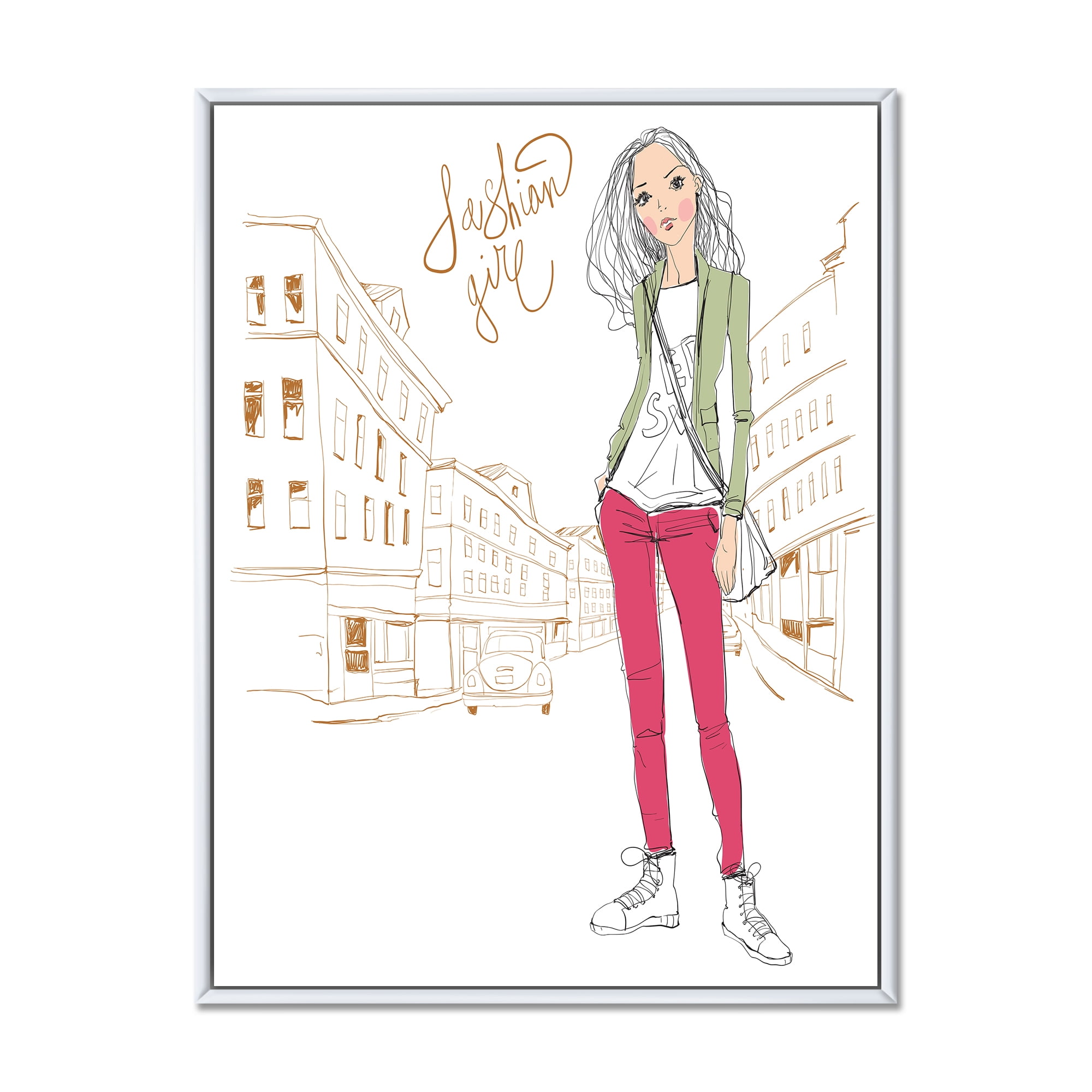 Designart 'Trendy Fashion Woman II' Children's Art Framed Canvas Wall Art Print