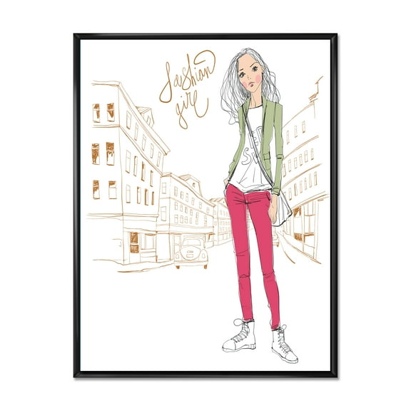 Designart 'Trendy Fashion Woman II' Children's Art Framed Canvas Wall Art Print