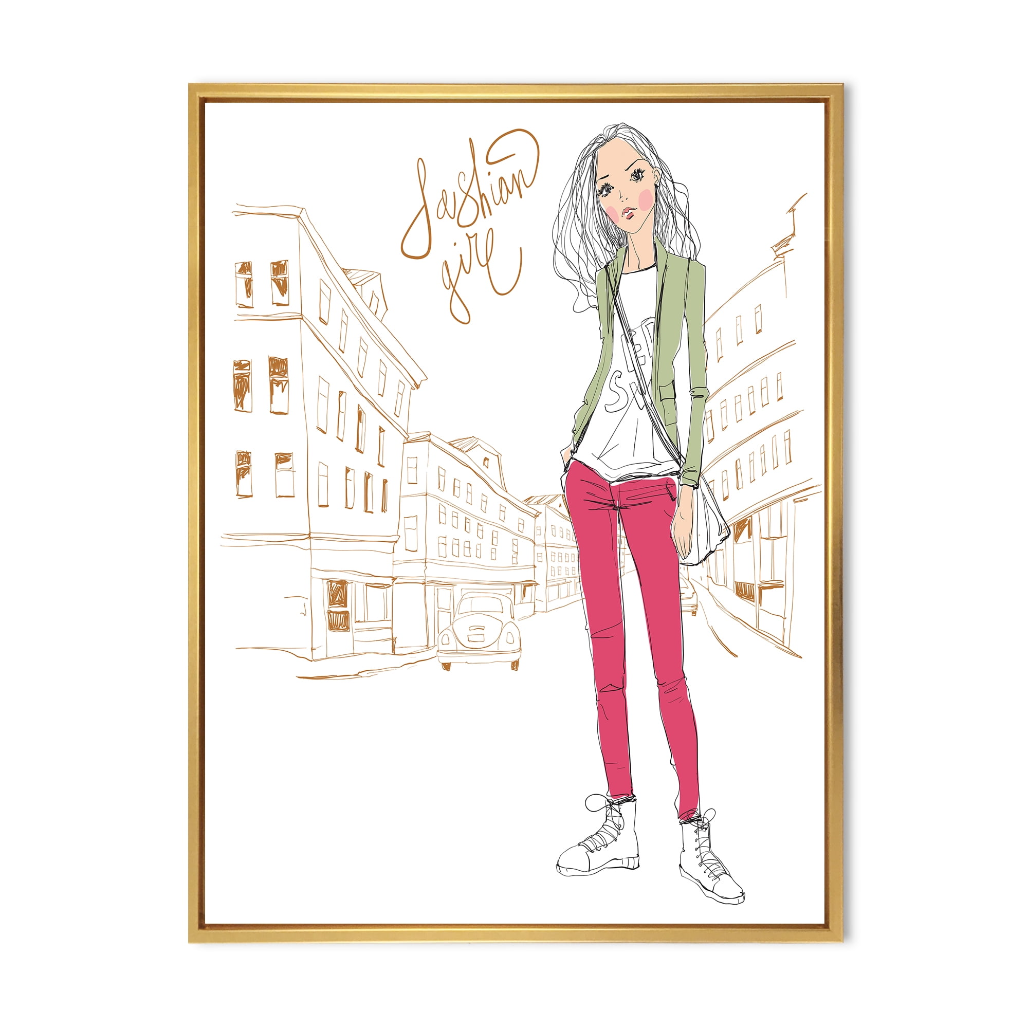 Designart 'Trendy Fashion Woman II' Children's Art Framed Canvas Wall Art Print