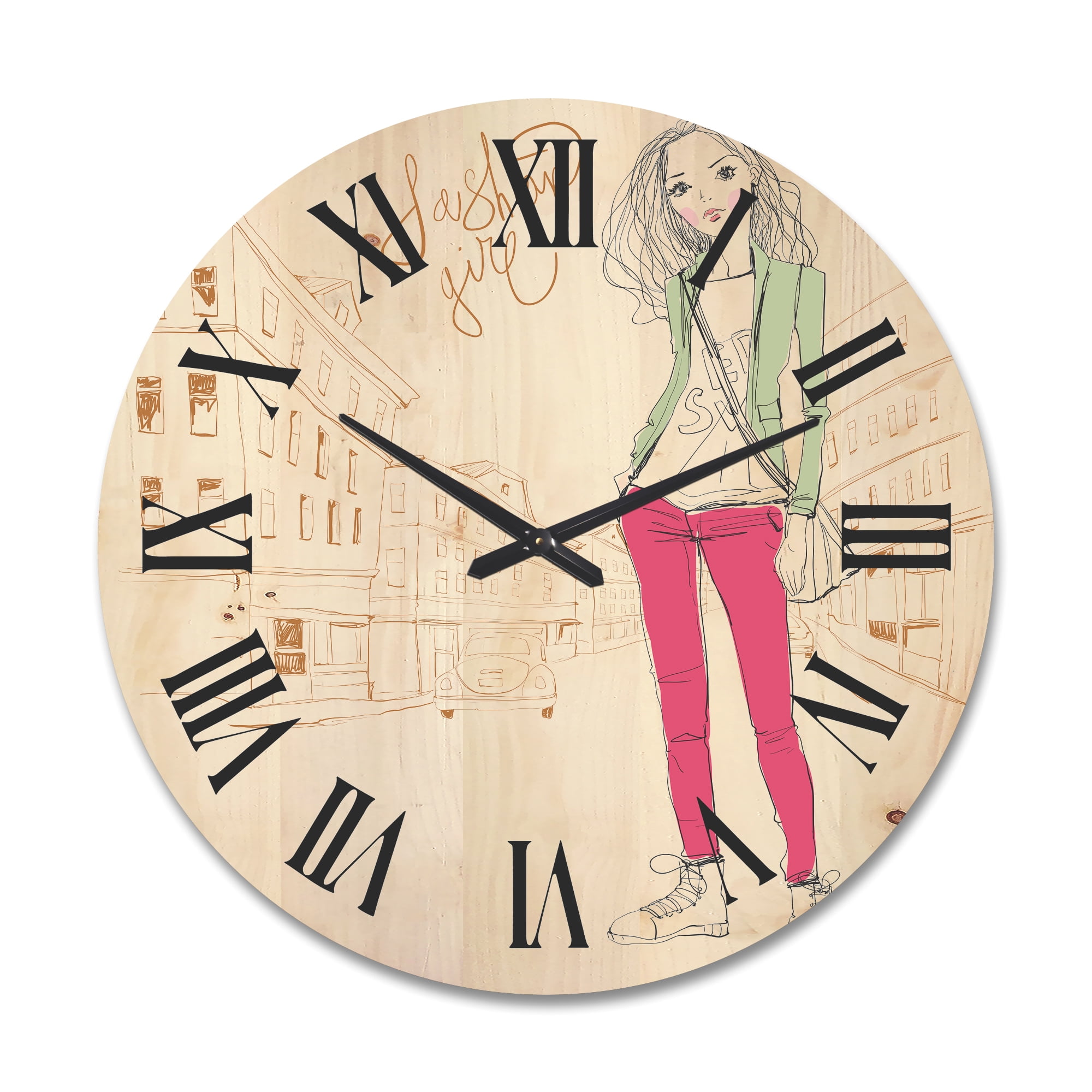 Designart 'Trendy Fashion Woman II' Children's Art Wood Wall Clock