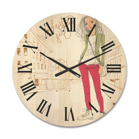 Designart 'Trendy Fashion Woman II' Children's Art Wood Wall Clock