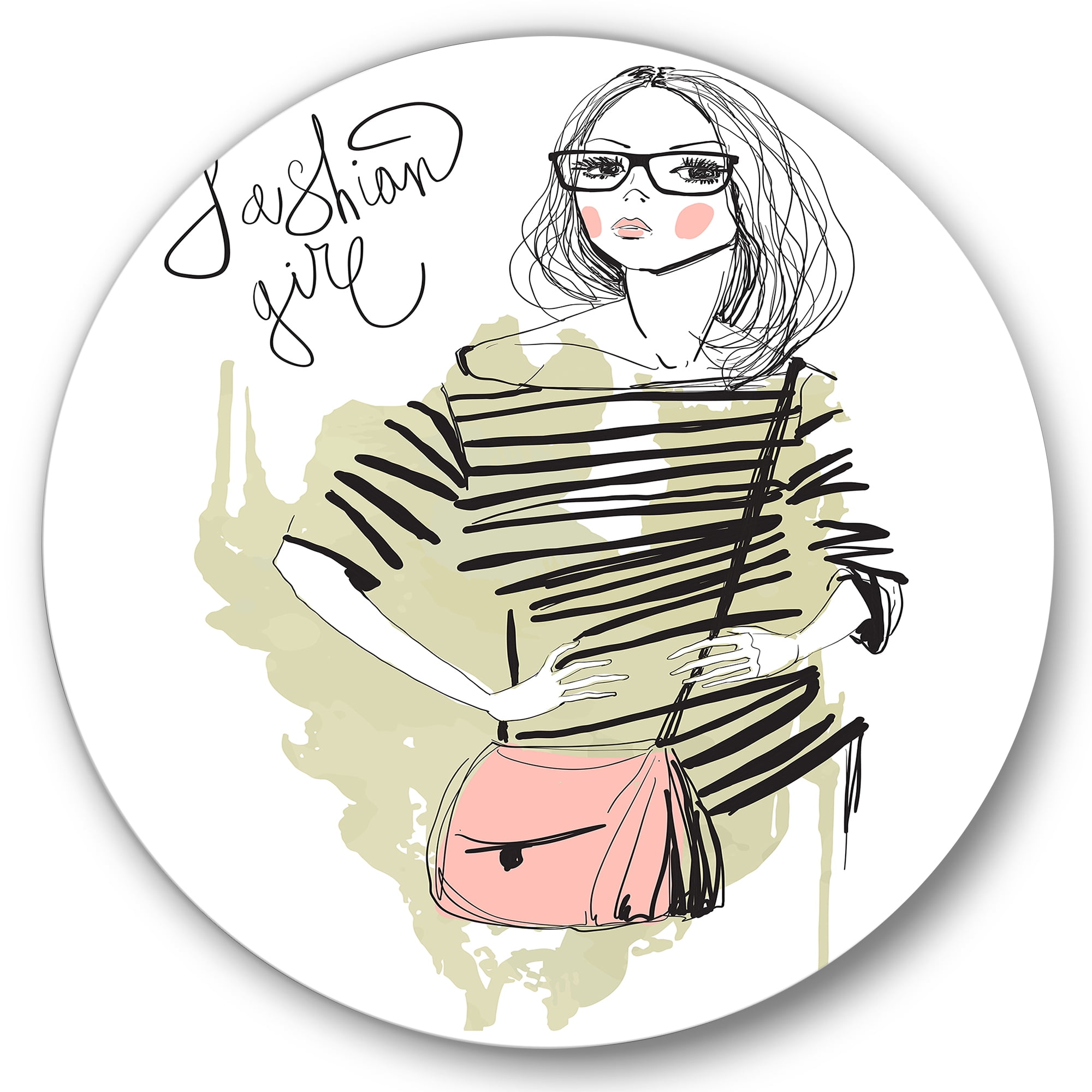 Designart 'Trendy Fashion Woman' Shabby Chic Circle Metal Wall Art 29x29 - Disc of 29