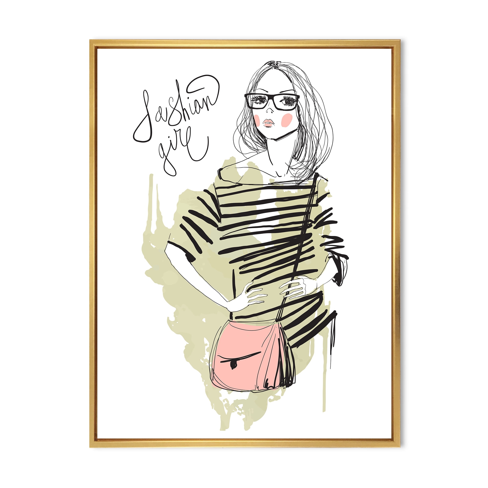 Designart 'Trendy Fashion Woman' Shabby Chic Framed Canvas Wall Art Print