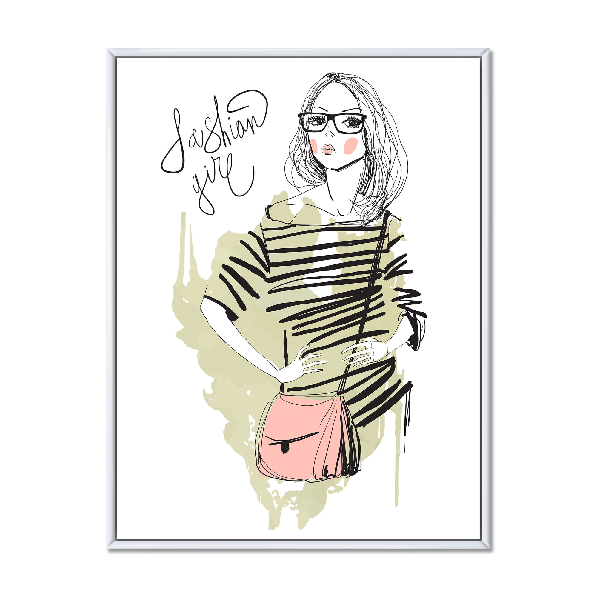 Designart 'Trendy Fashion Woman' Shabby Chic Framed Canvas Wall Art Print