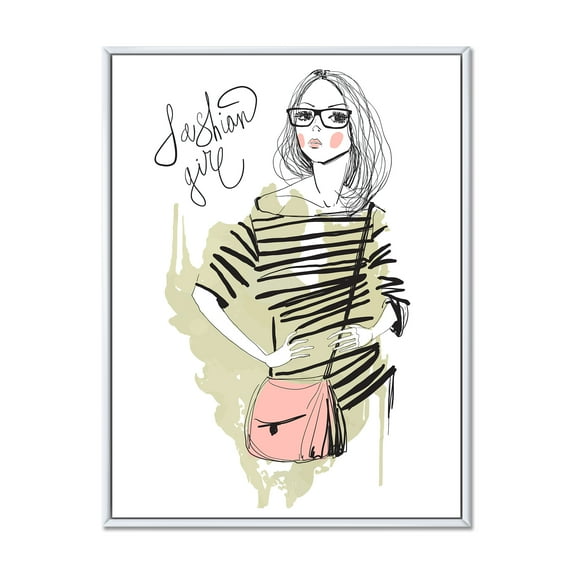 Designart 'Trendy Fashion Woman' Shabby Chic Framed Canvas Wall Art Print