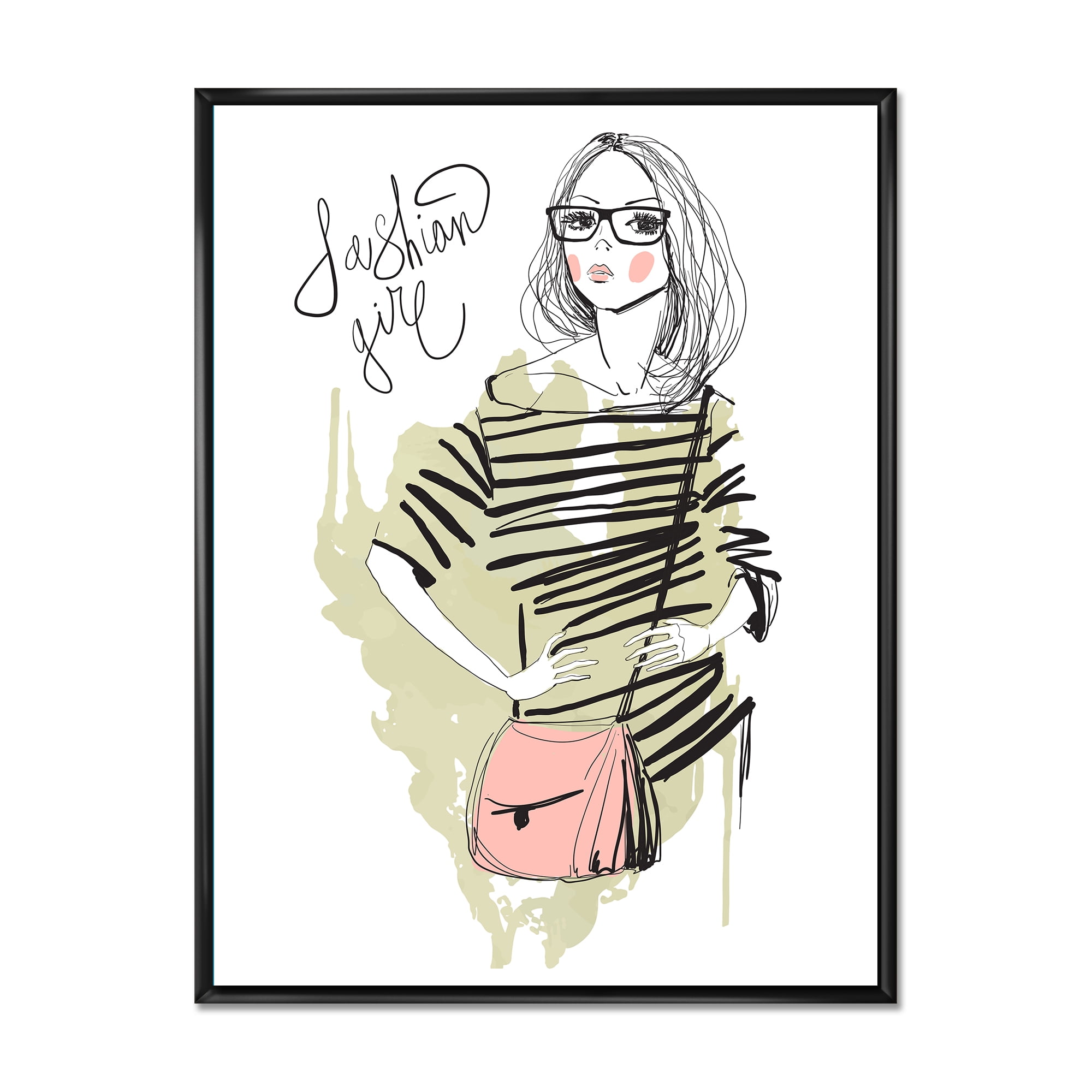 Designart 'Trendy Fashion Woman' Shabby Chic Framed Canvas Wall Art Print
