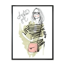 Designart 'Trendy Fashion Woman' Shabby Chic Framed Canvas Wall Art Print