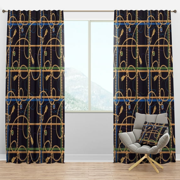 Designart 'Trendy Gold Chain Retro Pattern' Mid-Century Modern Blackout Curtain Panel