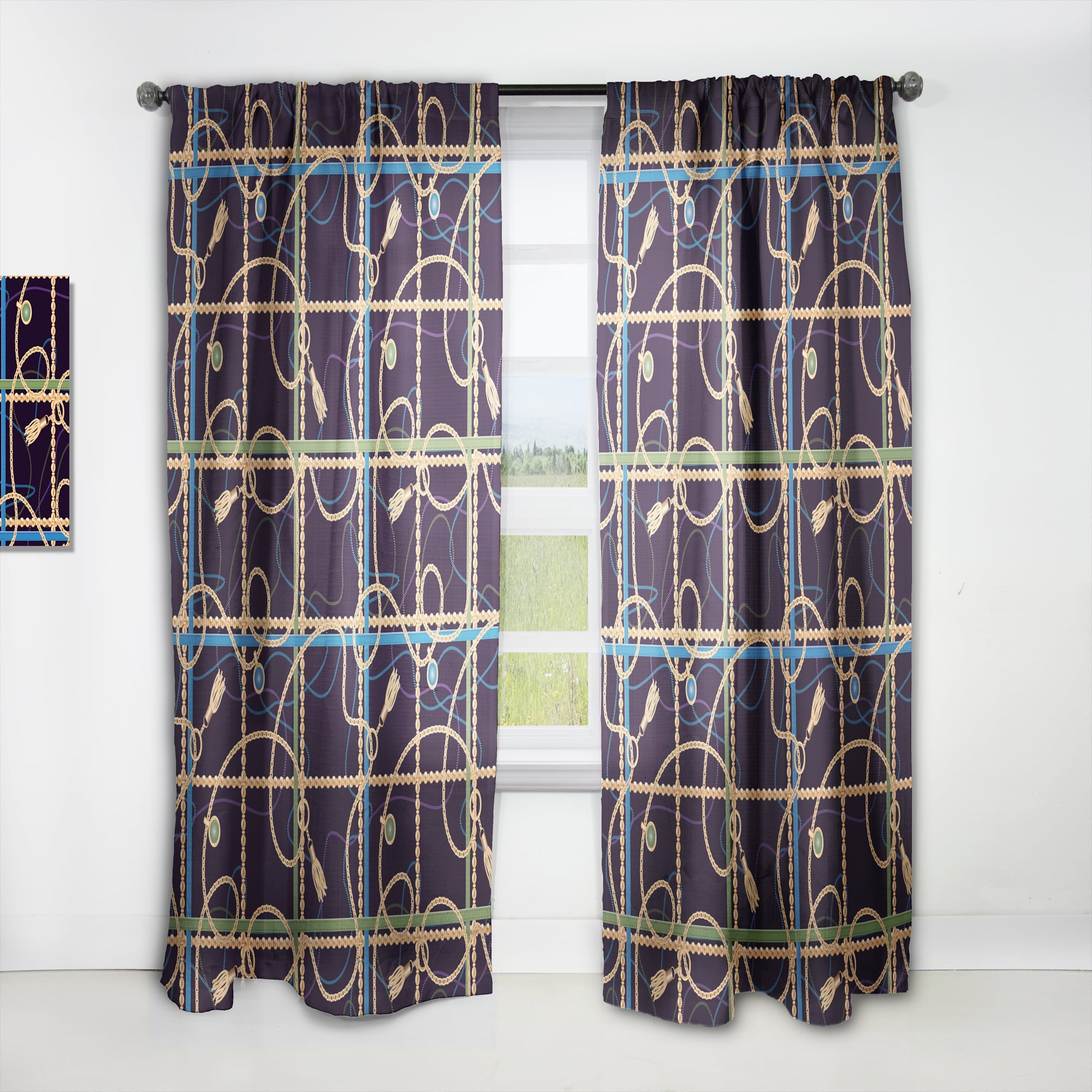 Designart 'Trendy Gold Chain Retro Pattern' Mid-Century Modern Curtain Panel