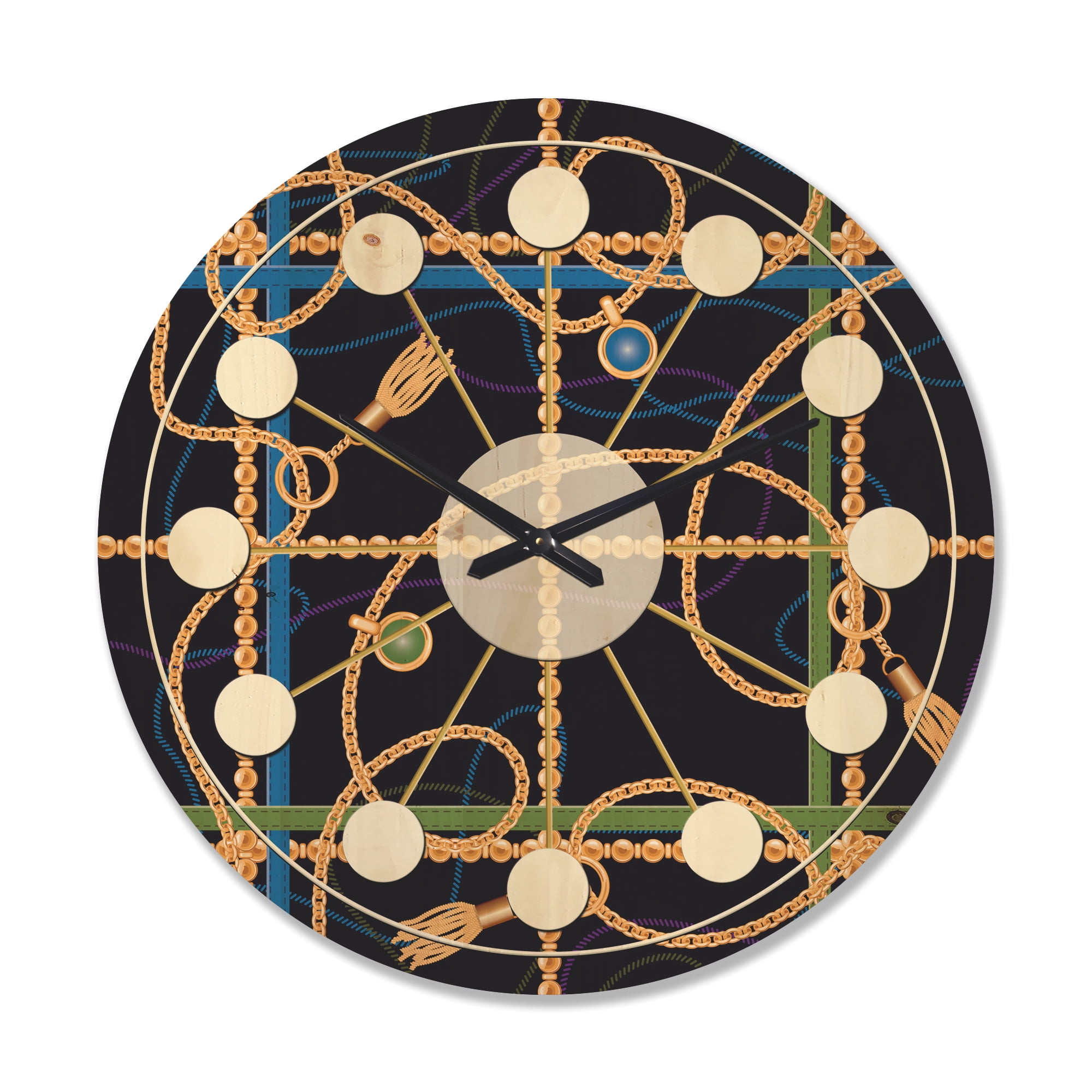 Designart 'Trendy Gold Chain Retro Pattern' Mid-Century Modern Wood Wall Clock