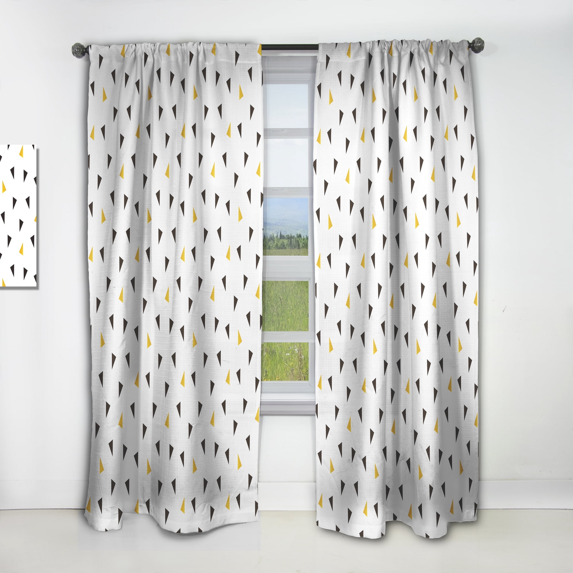 Designart 'Trendy Gold and Black Triangular Pattern I' Mid-Century Modern Curtain Panel
