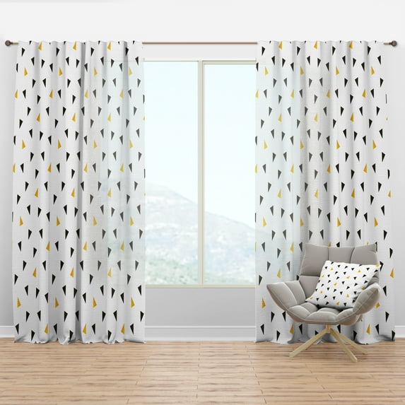 Designart 'Trendy Gold and Black Triangular Pattern I' Mid-Century Modern Curtain Panel
