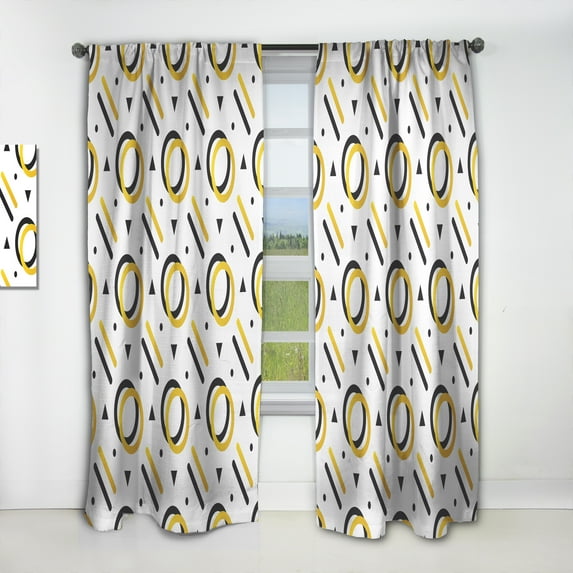 Designart 'Trendy Gold and Black Triangular Pattern II' Mid-Century Modern Gold Sheer Curtain Panel