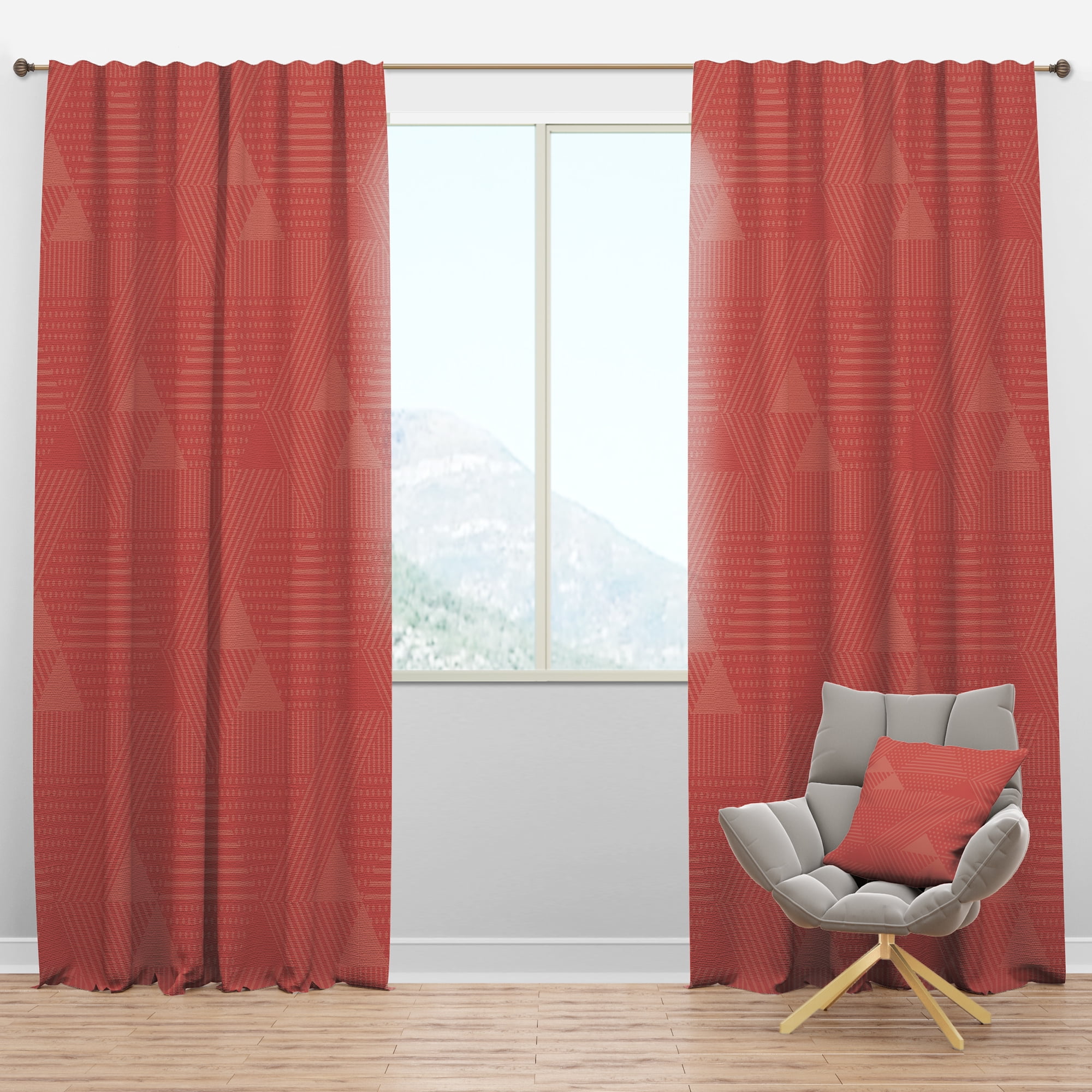 Designart 'Triangual Coral Retro Pattern' Mid-Century Modern Blackout Curtain Panel