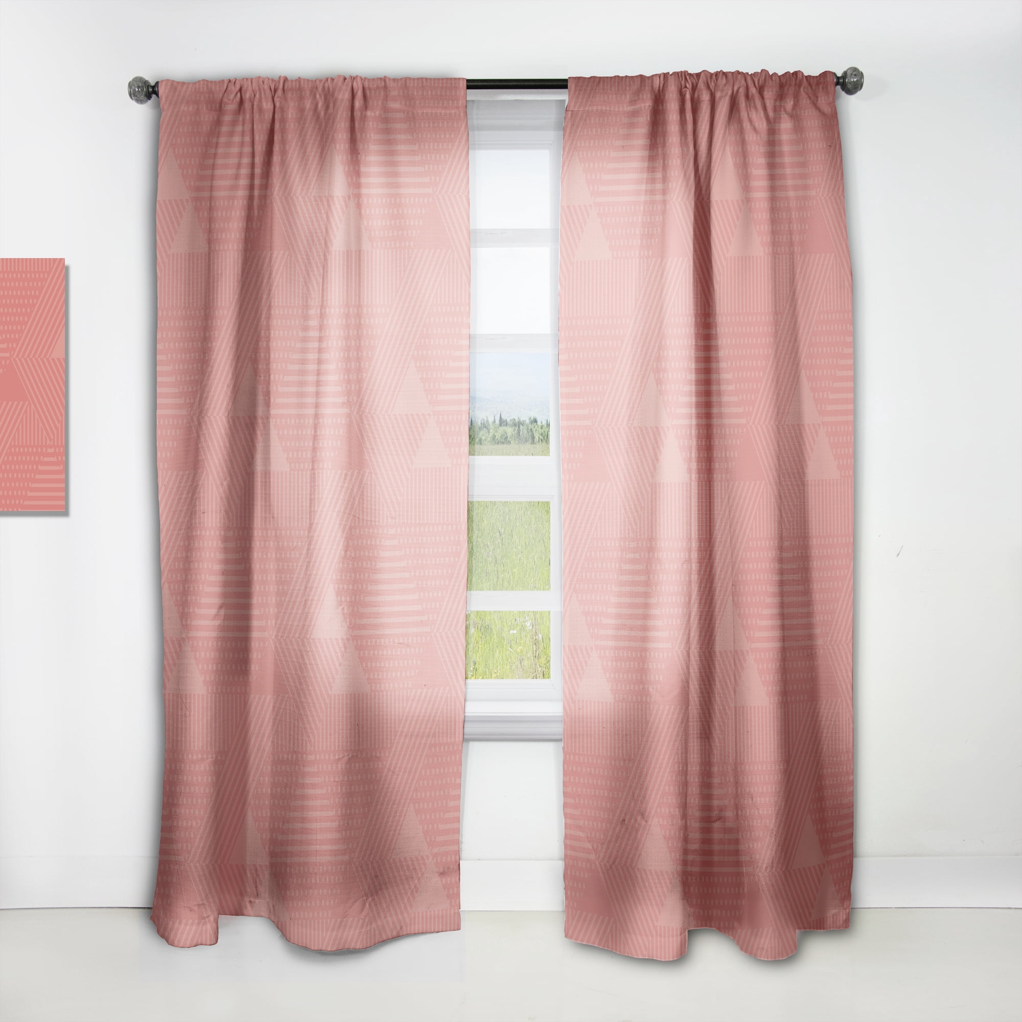 Designart 'Triangual Coral Retro Pattern' Mid-Century Modern Curtain Panel