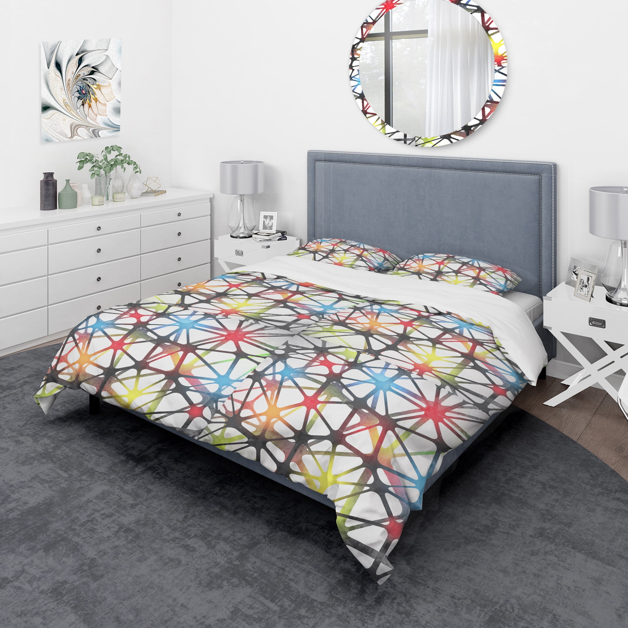 Designart 'Triangular Abstract Black and White Lined 3D Illustration' Modern & Contemporary Duvet Cover Set