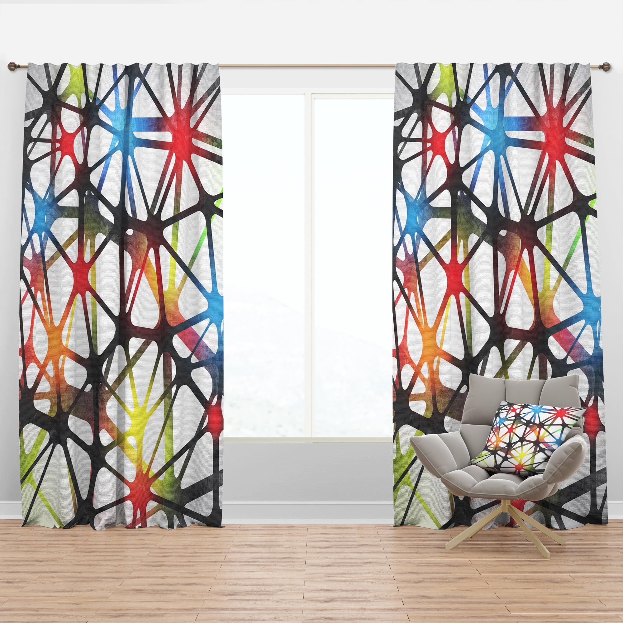 Designart 'Triangular Abstract Monochrome Lined Illustration' Modern & Contemporary Blackout Curtain Panel