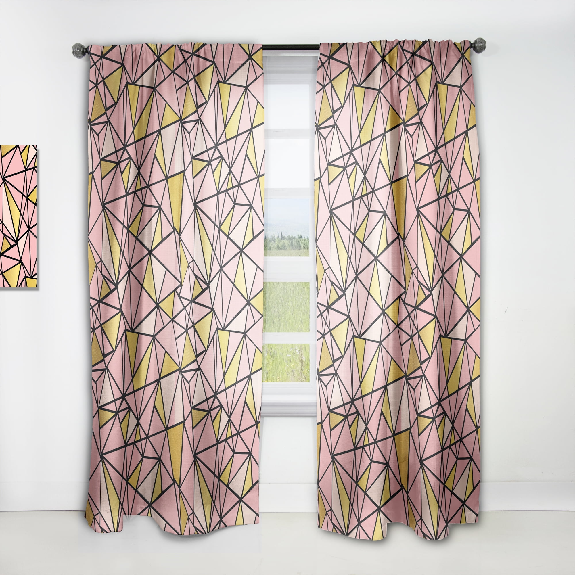 Designart 'Triangular Gold Design Retro II' Mid-Century Modern Curtain Panel