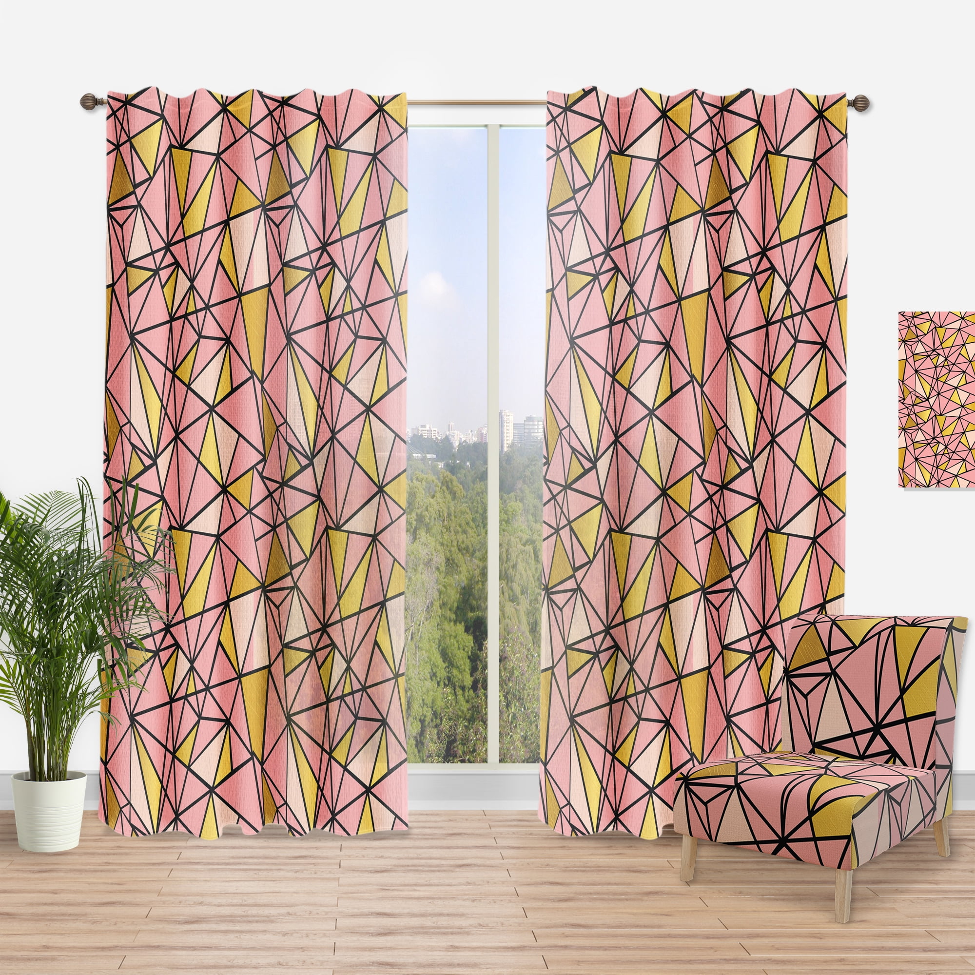 Designart 'Triangular Gold Design Retro II' Mid-Century Modern Curtain Panel
