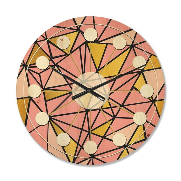 Designart 'Triangular Gold Design Retro II' Mid-Century Modern Wood Wall Clock
