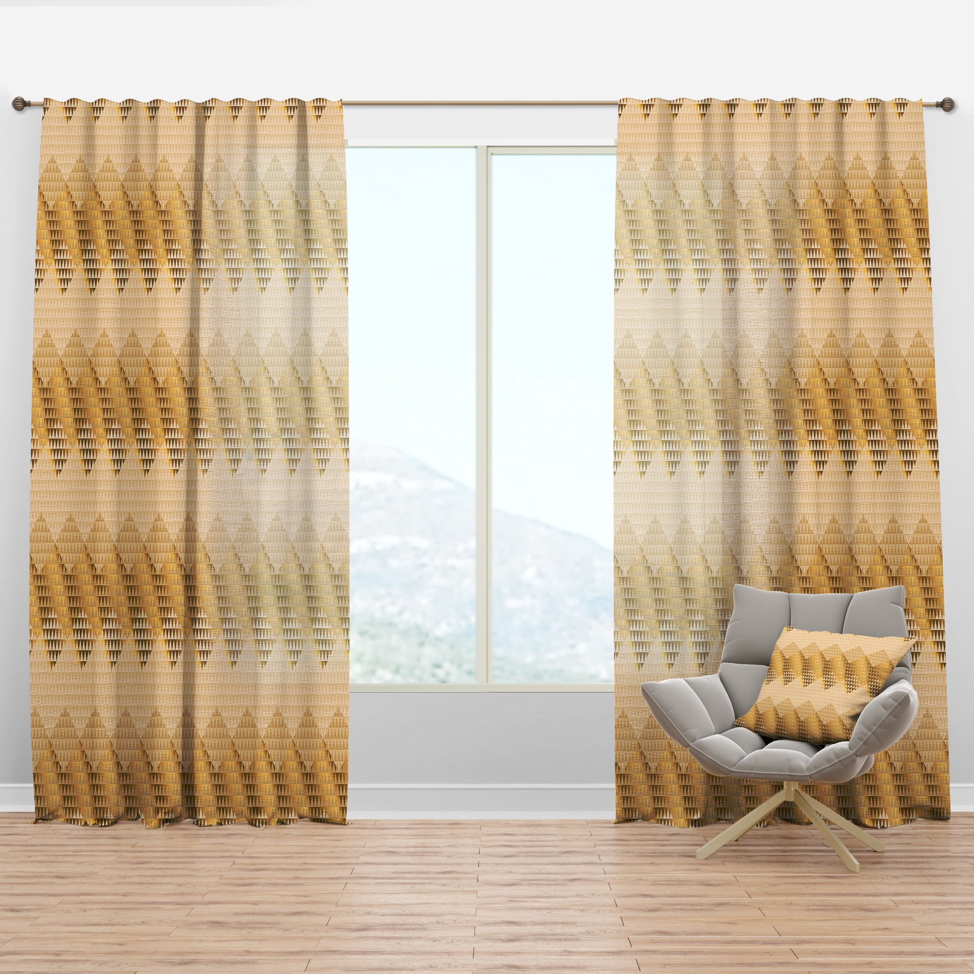 Designart 'Triangular Golden Wavess I' Mid-Century Modern Curtain Panel