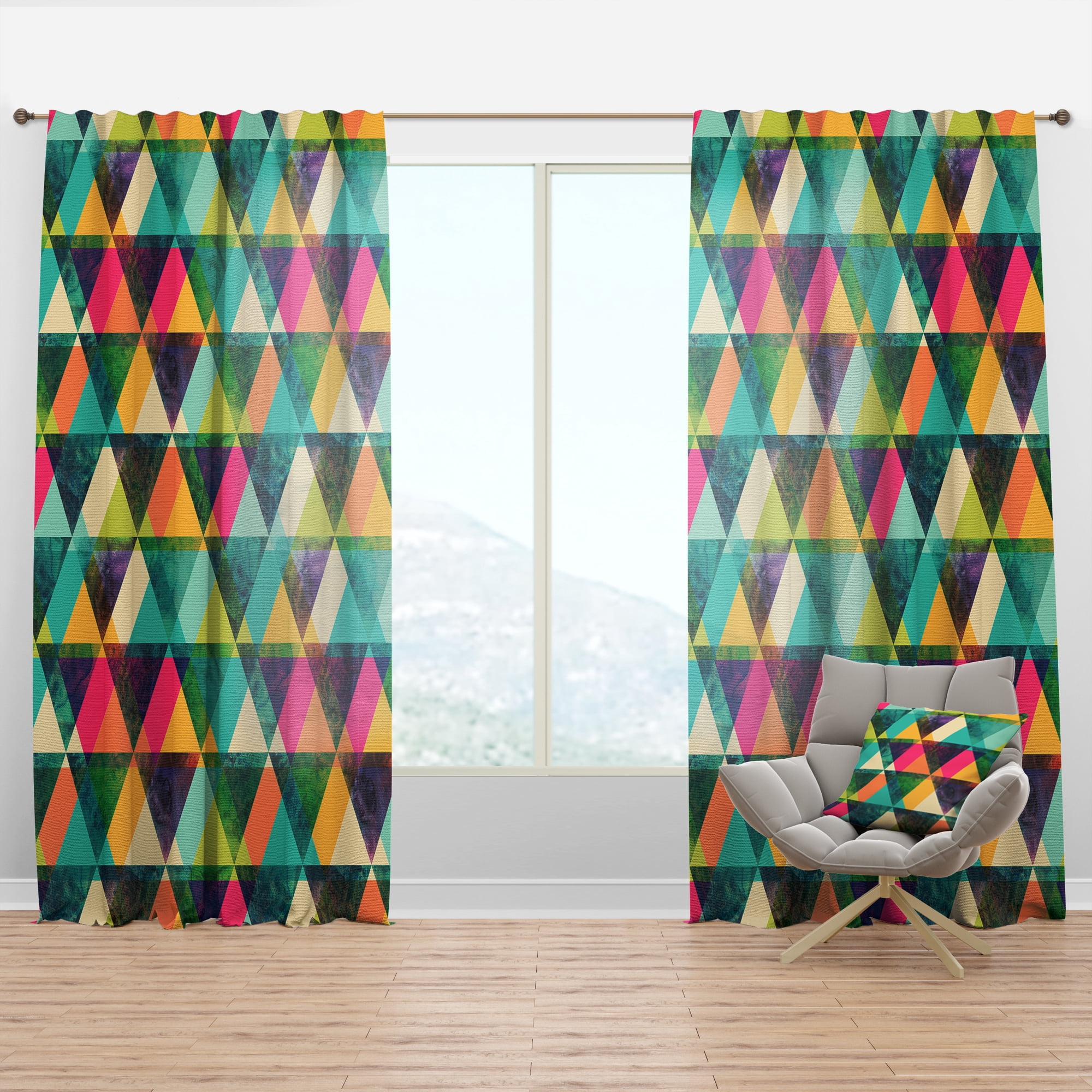 Designart 'Triangular Shapes Colourfields V' Modern Curtain Panel