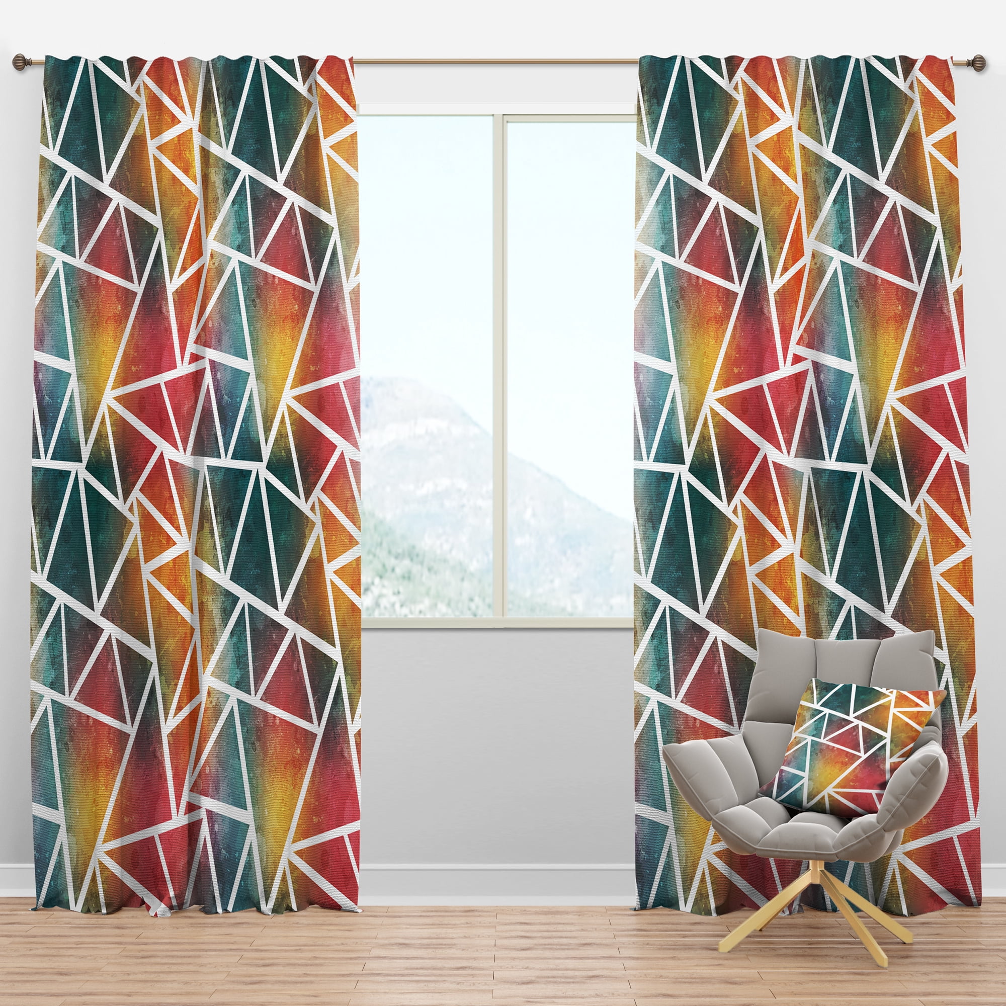 Designart 'Triangular Shapes Colourfields VII' Modern Blackout Curtain Panel