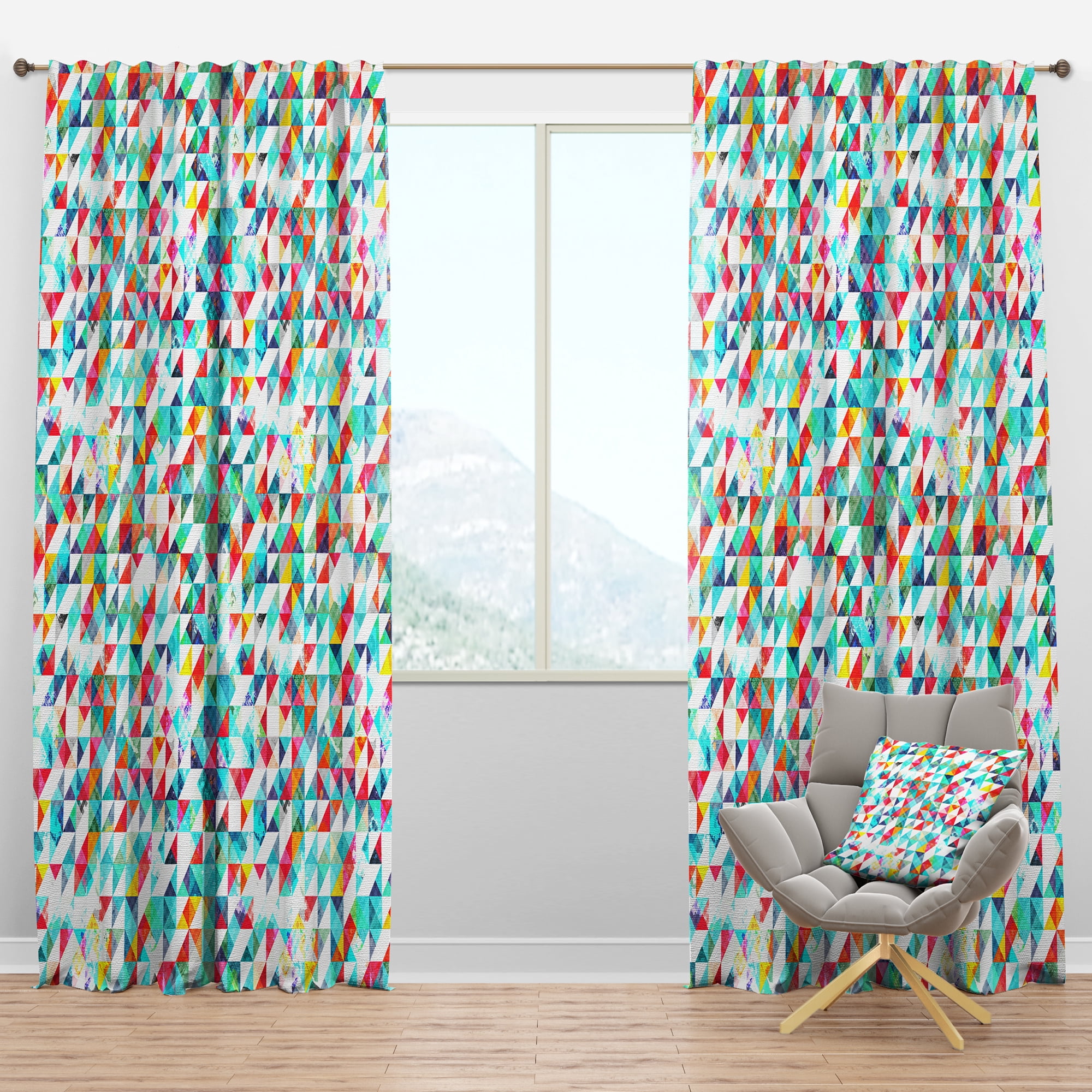 Designart 'Triangular Shapes Colourfields XI' Modern Blackout Curtain Panel