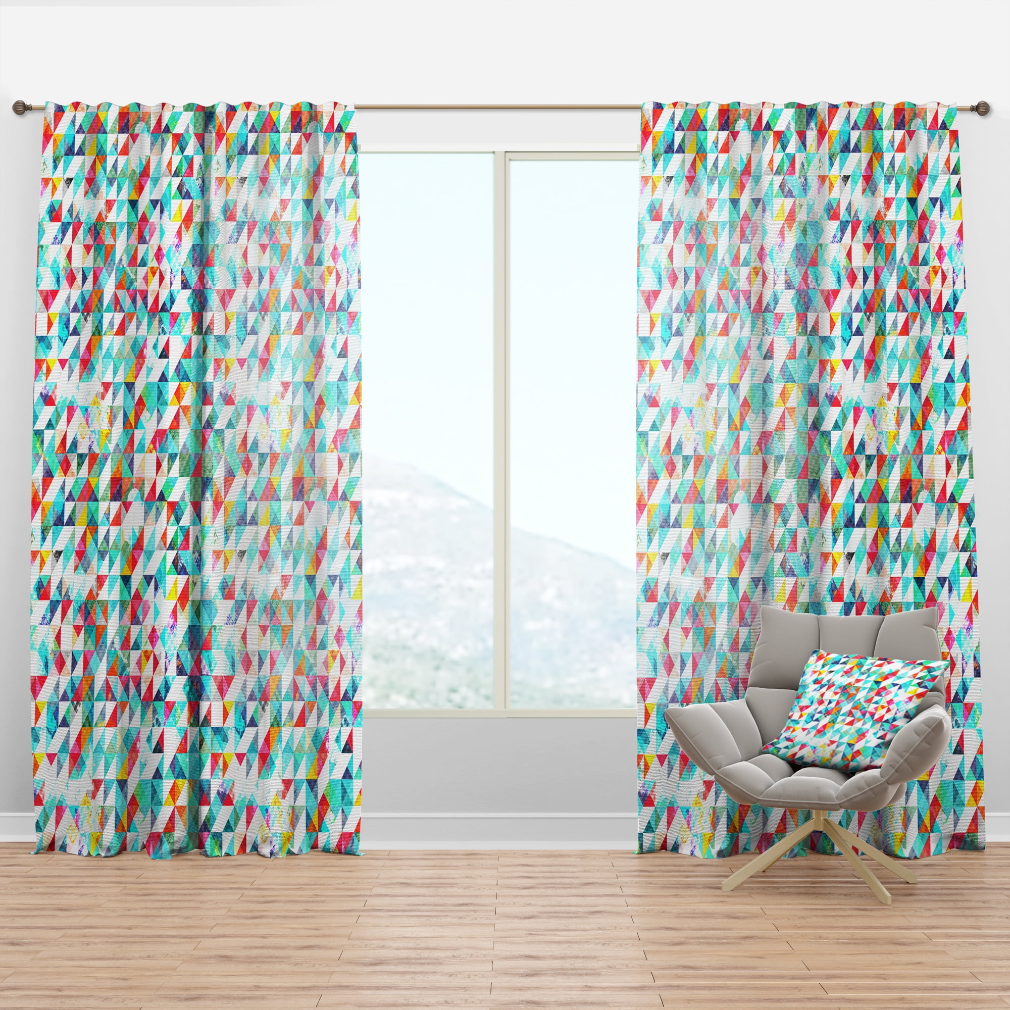 Designart 'Triangular Shapes Colourfields XI' Modern Curtain Panel