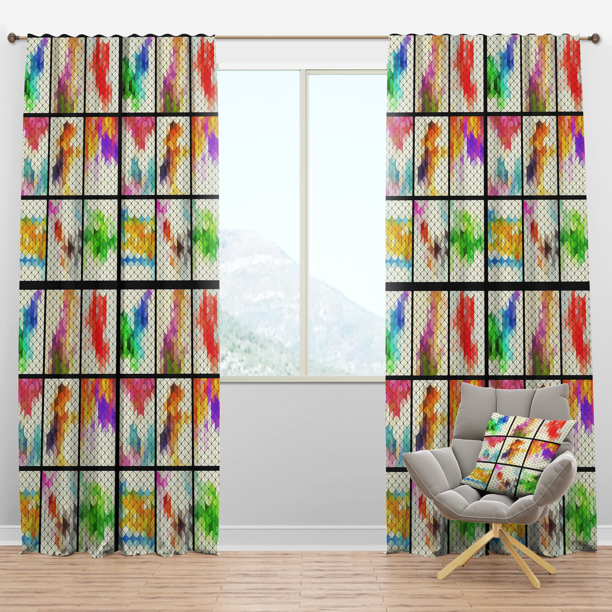 Designart 'Triangular Shapes Colourfields XXIV' Modern & Contemporary Blackout Curtain Panel