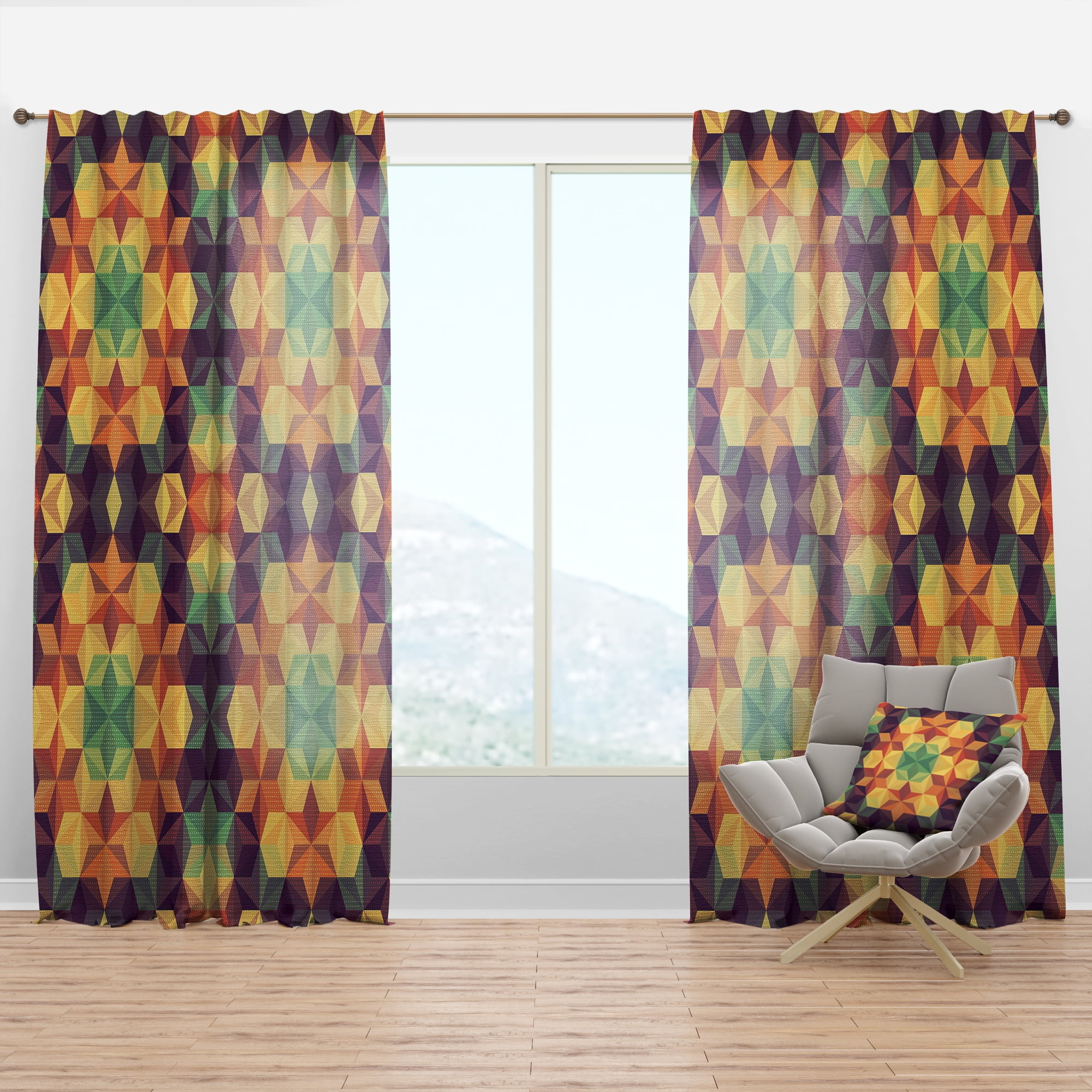 Designart 'Triangular Shapes Colourfields XXXI' Modern & Contemporary Curtain Panel