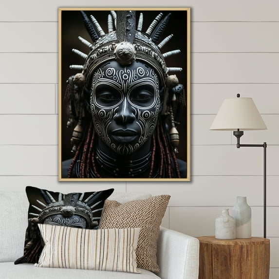 Designart "Tribal African Masks V" African Tribes Floater Framed Canvas Print