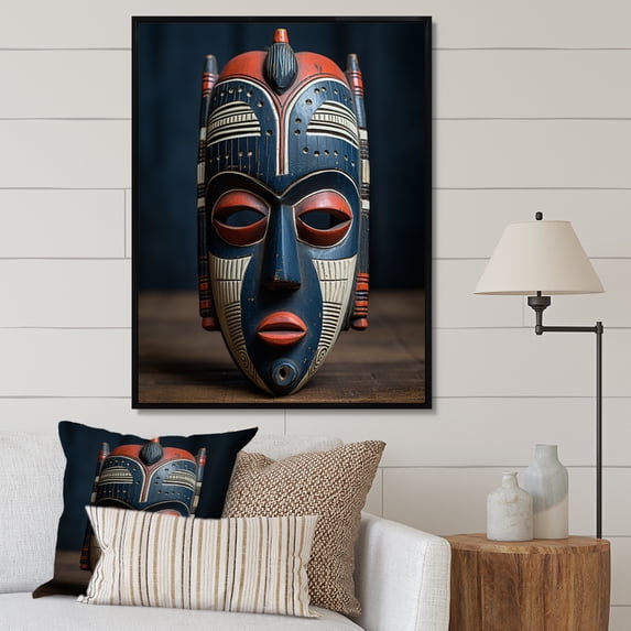 Designart "Tribal Baule African Mask II" African Tribal Floater Framed Canvas Art Print