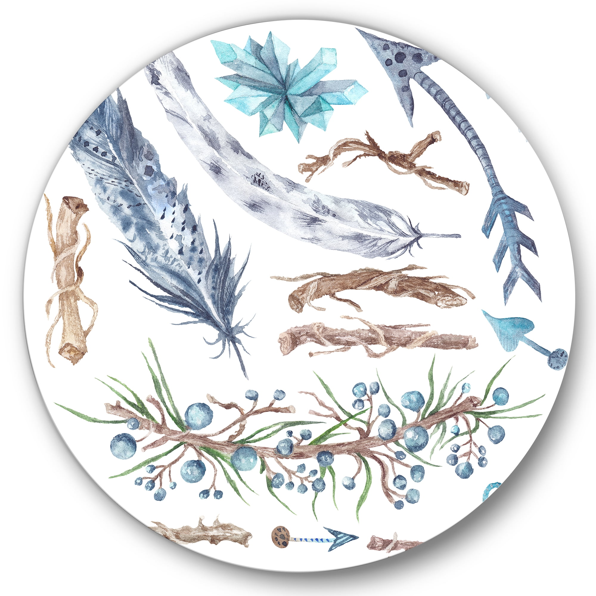 Designart 'Tribal Forest Elements' Bohemian & Eclectic Circle Metal Wall Art 11x11 - Disc of 11